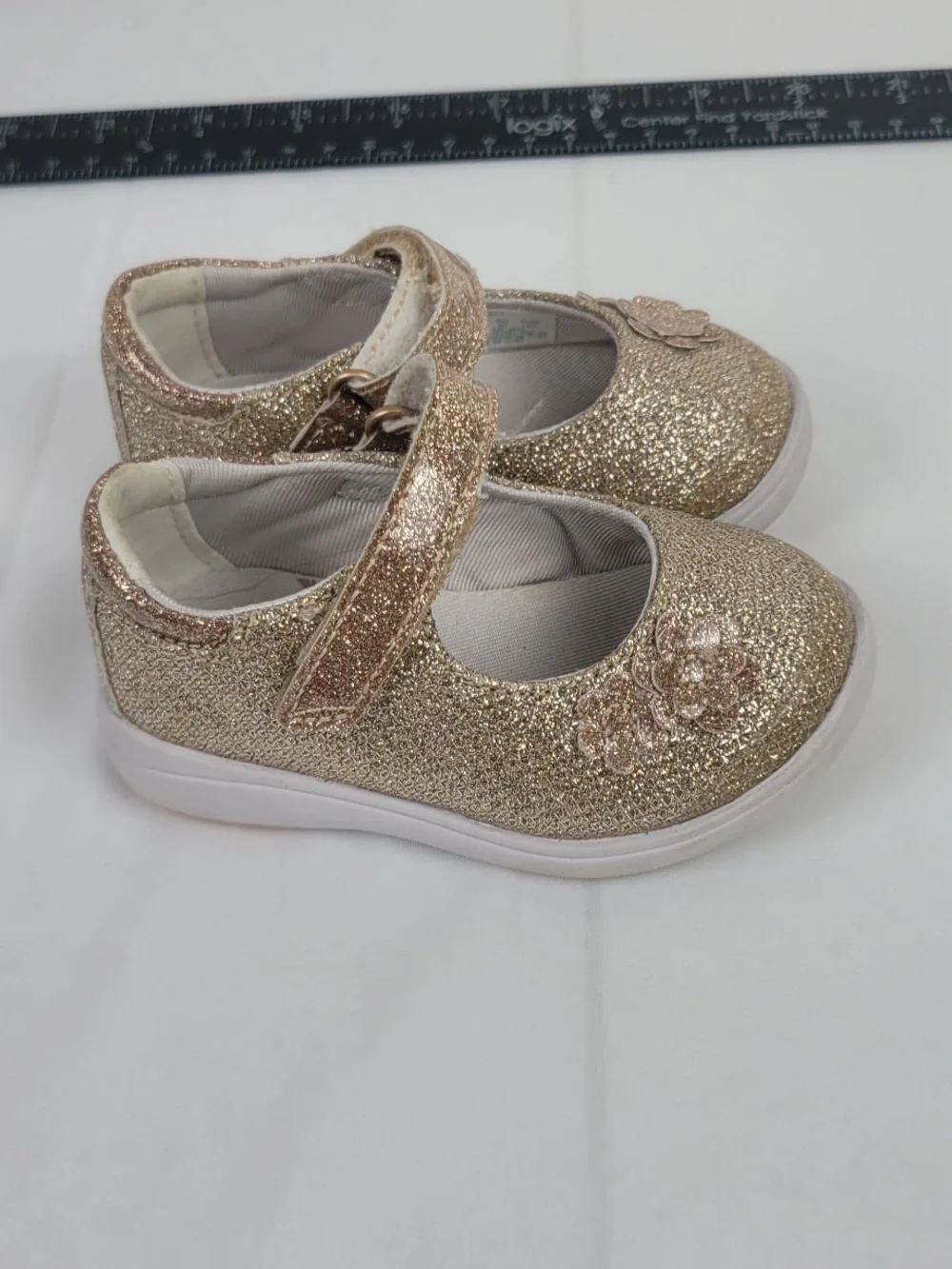 Stride Rite Girls Rose Gold Glitter Mary Jane Shoes